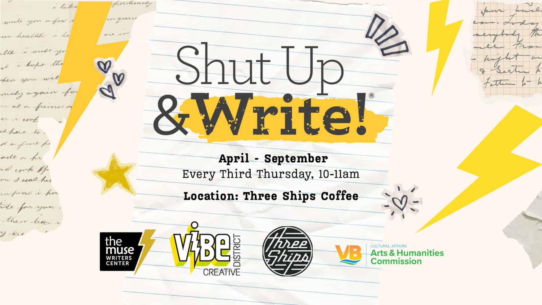 Shut Up & Write(!) Third Thursday at Three Ships